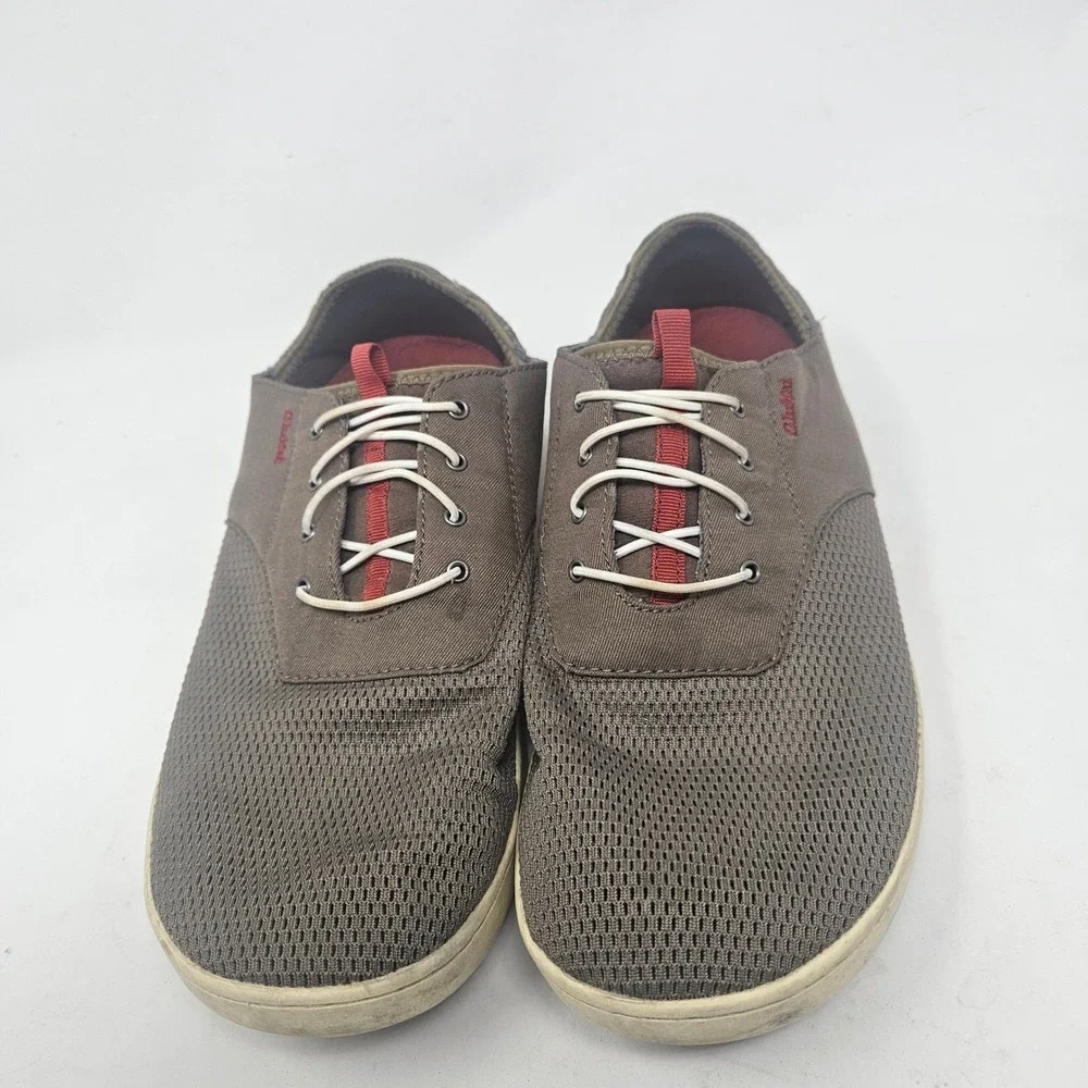 Olukai Nohea Moku Mens 11.5 Gray Mesh Boat Shoes Bungee Lace Casual Sneakers